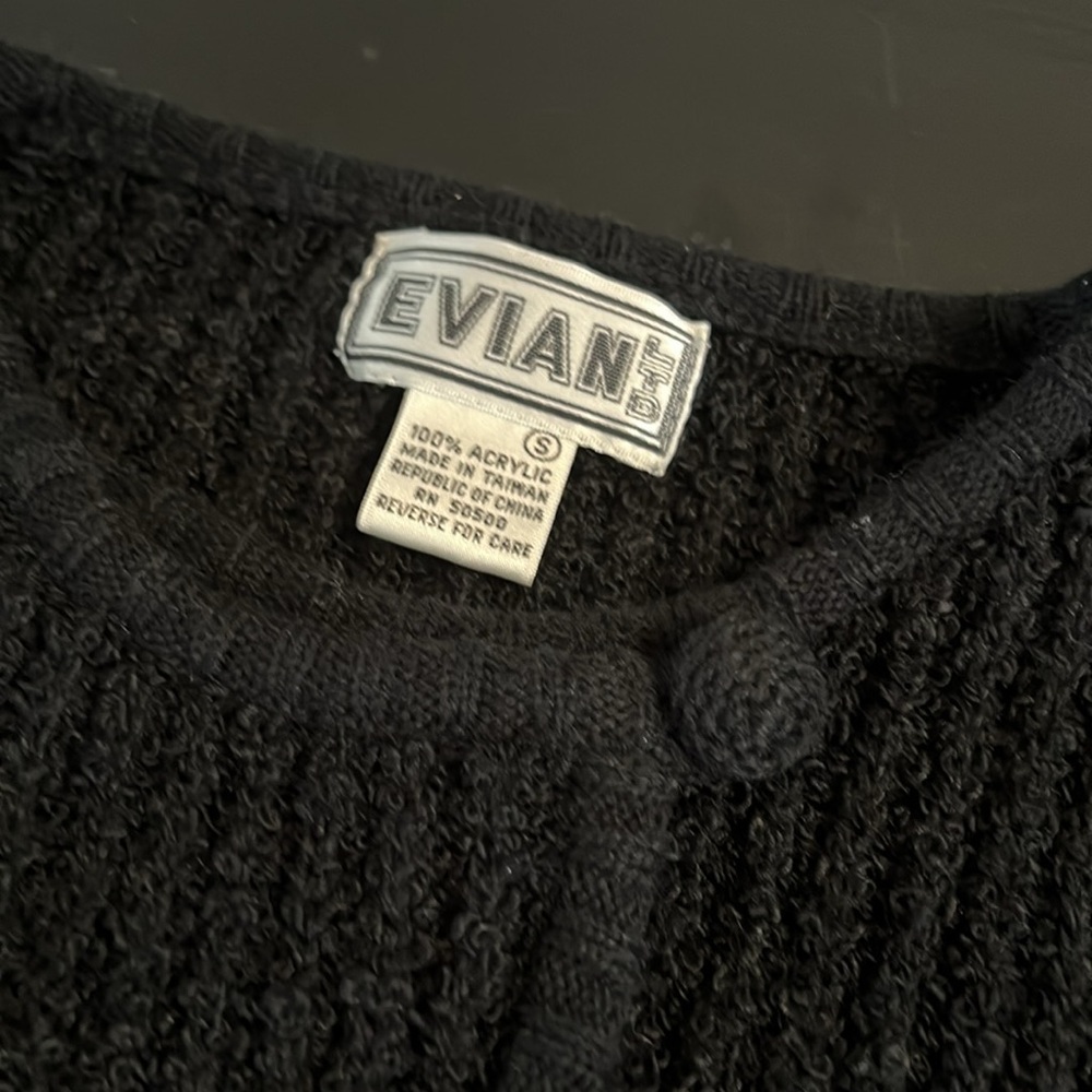 Vintage Evian Black Textured Cardigan Puff Sleeve Ribbed Knit Sweater Small - Picture 2 of 7
